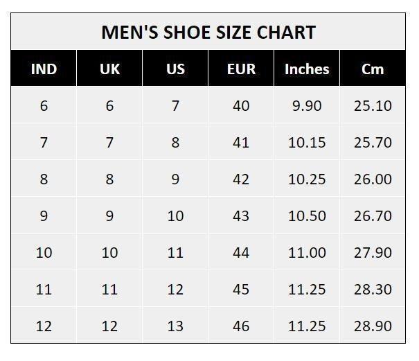 Thick Base Sneakers size chart