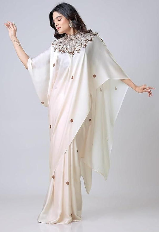 Printed Kaftan Saree With Unstitched Blouse