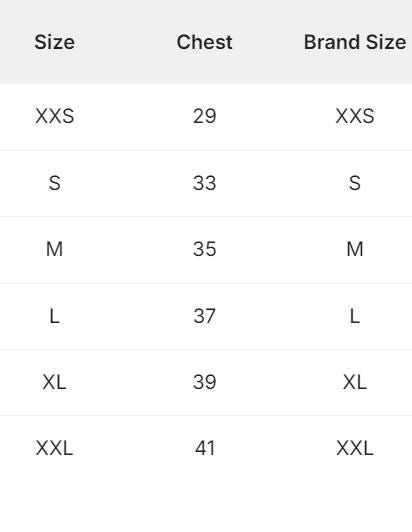 Polo Neck T-shirt size chart